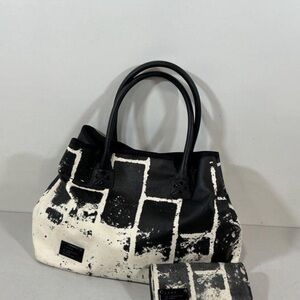 L.A.M.B. Large Black & White Patterned Women's Tote Bag with Matching Wallet